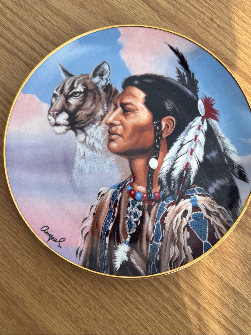 Native Profile Decorative Wall Plate in Blue and Brown by